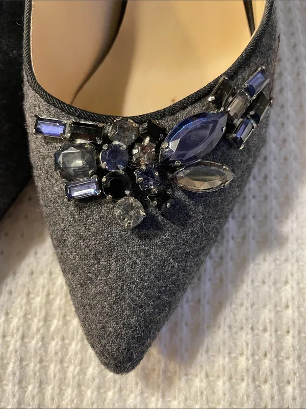 Nine West Gray Pointed-Toe Pumps with Crystal Accent - Image 2