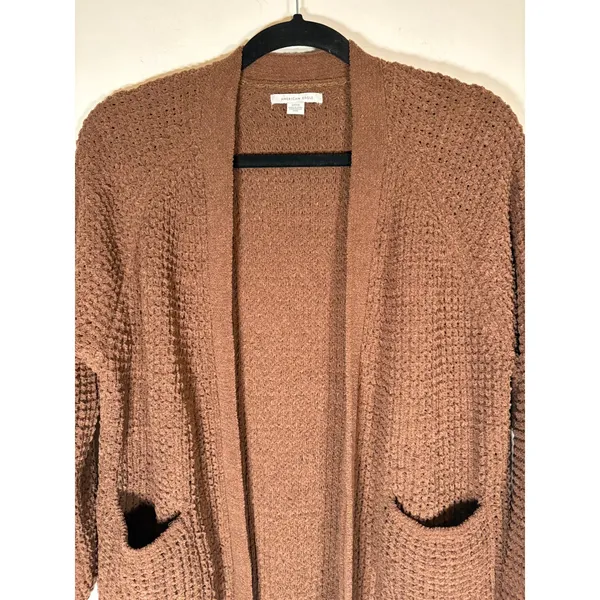 American Eagle Cardigan Sweater Brown Popcorn Waffle Knit Open Front Warm Small - Image 2