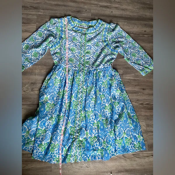 Gretchen Scott Designs Blue and Green Long Sleeve Dress - Image 6