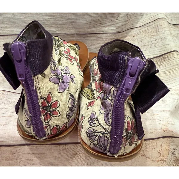 Poetic License Sandals Purple With Bow Floral Print Zip Back Eur 38 Us 7.5 - Image 6