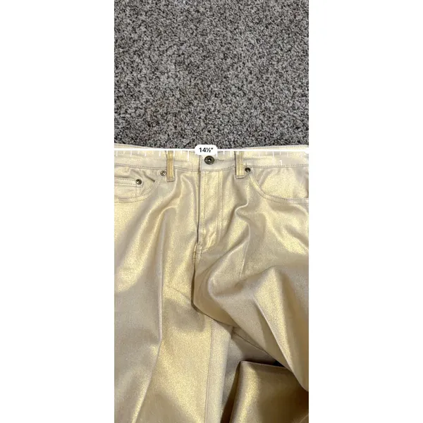 DG2 Diane Gilman Gold Metallic Coated Embellished Straight Leg Jeans 6 - Image 5