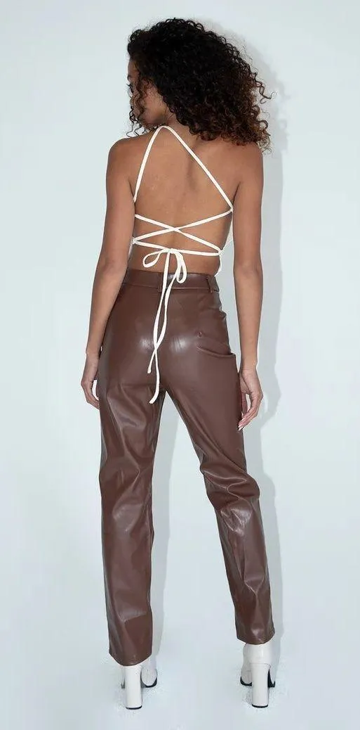 Princess Polly Vegan Leather Pants Brown - Image 4