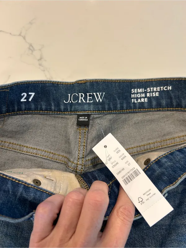 J. Crew Womens Semi Stretch High Rise Denim Trousers Size 27 Flare NWT - Image 5