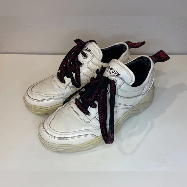 Zadig & Voltaire Women’s Blaze Stylish White Leather Sneakers Size‎ 7.5 (38) - Image 2