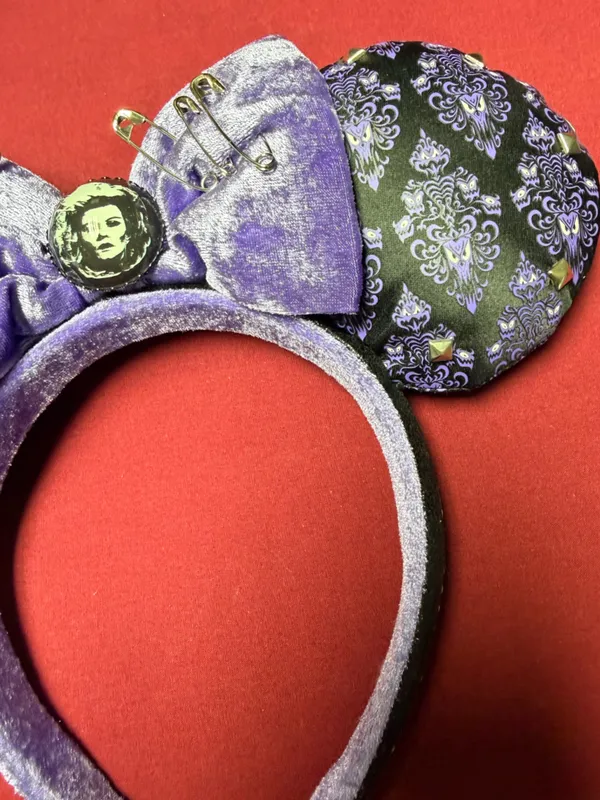 Disney Parks Haunted Mansion Purple Velvet Bow Minnie Mouse Headband - Image 4