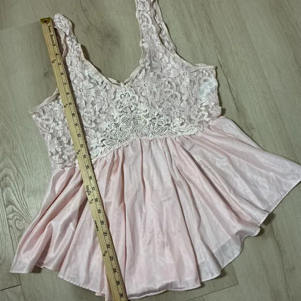 Vintage Lace Embroidered Babydoll Tank Top Women Large Pink Coquette Pearl Trim - Image 5