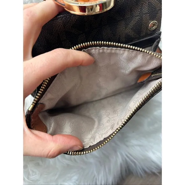 Michael Kors Fulton MK Monogram Crossbody Bag Leather Dark Brown Saddle - Image 6
