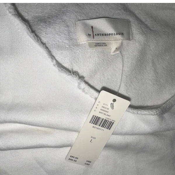 Anthropologie White Tie-Back Sweatshirt Tee Size Large New with Tag MSRP $80 SOO - Image 6