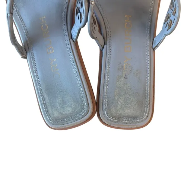 Tory Burch Mini Miller Thong Sandals 7 Blue Tiny Medallion‎ Logo - Image 3