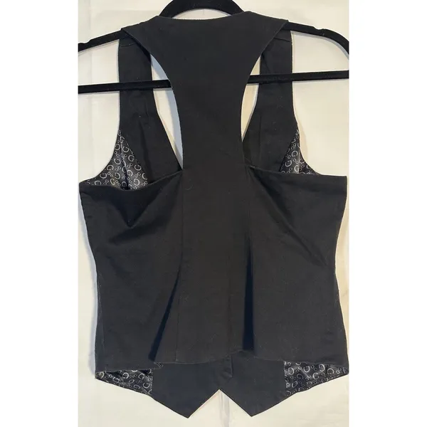 Guess Black Tailored Vest Womens M Fits Small Ruched Button Y2K Waistcoat Top - Image 4