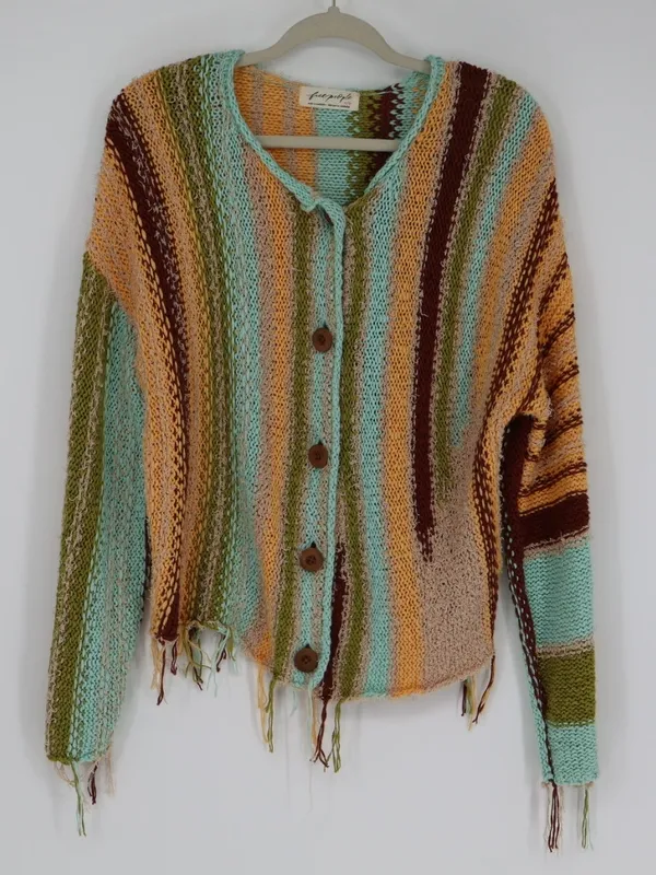 Free People Women’s Baja Cardigan Brandy Brook Combo Striped Knit Button Up XS - Image 2