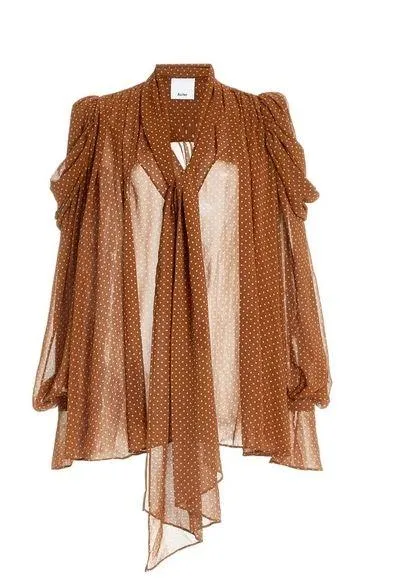 Revolve Acler Swansea Puff-Sleeve Polka-Dot Georgette Tie-Neck Top. Size 6 - Image 4
