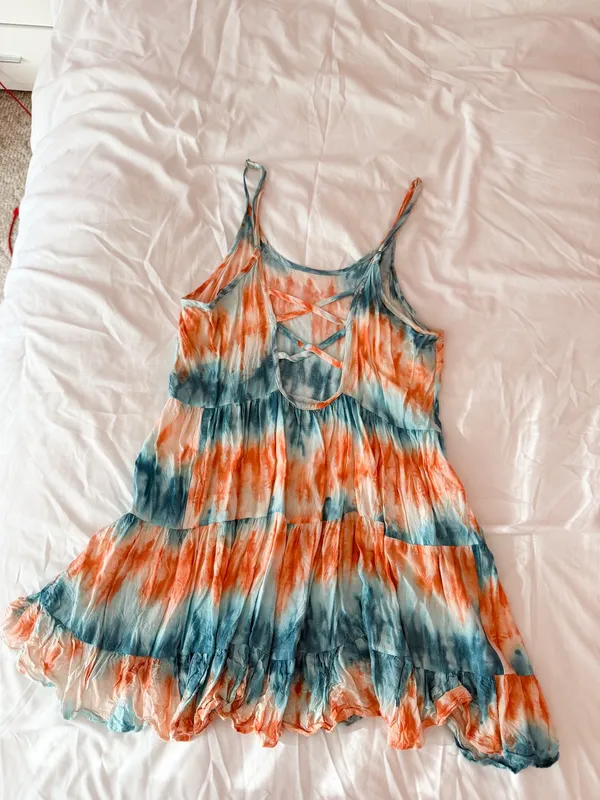 Paradise USA Orange And Blue Tie Dye Ruffle Mini Dress Size Small - Image 2