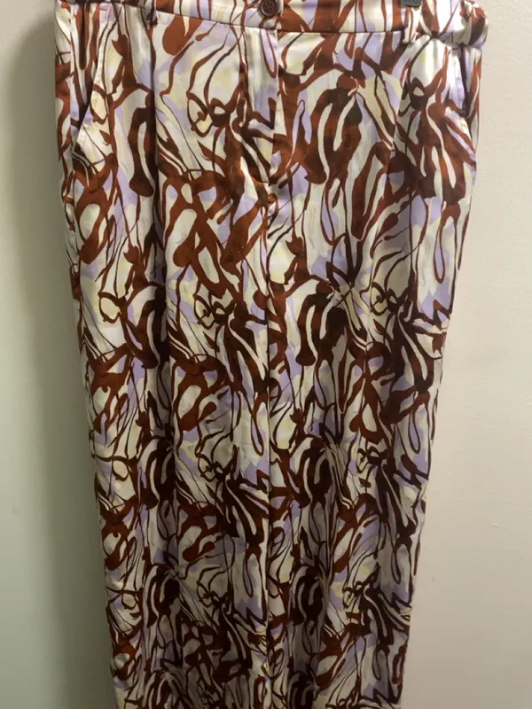 Open Edit Abstract Print Satin Trousers Pants in Purple Lava Size Medium - Image 2
