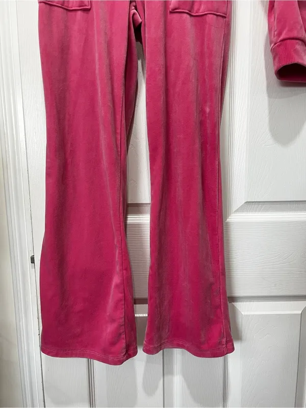 Bebe Pink Velour Tracksuit Size Small Pink Taffy Plush Zip Up Set Jacket & Pants - Image 5
