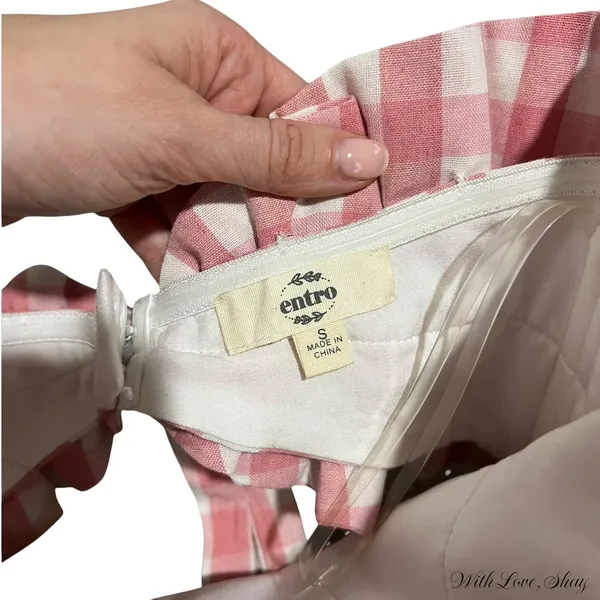 Entro NWOT Pink And White Gingham Strapless Ruffle Romper - Image 5