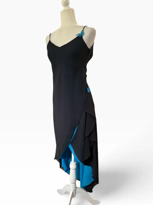 Vintage Zum Zum By Niki Livas Black & Blue High-Low Slip Dress - Image 3