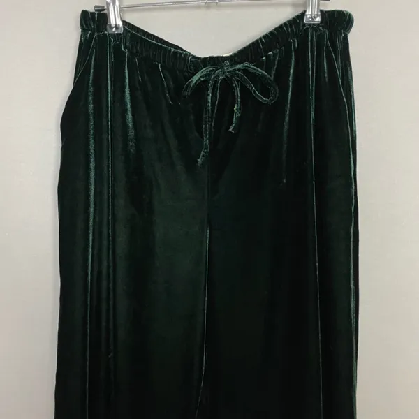 Marine Layer Bella Velvet Pants Slouchy Wide Leg Women Medium Green Drawstring - Image 7