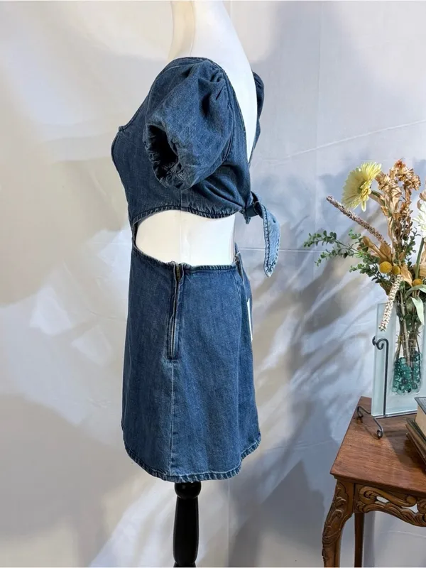 💥NWT Show Me Your Mumu City Cut Out Denim Mini Dress Deep End Size Small🧡 - Image 6