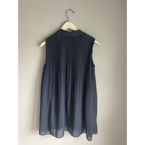 Abercrombie & Fitch navy blue chiffon pleated collared mini dress medium petite - Image 3