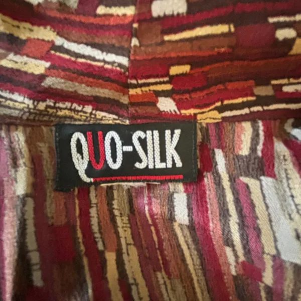 Vintage 90's QUO Silk XL Burgundy Top Blouse Open front long sleeve women's - Image 5