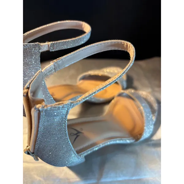 Windsor Champagne Gold Glitter Block Heels Ankle Strap Sandals Formal Evening - Image 9