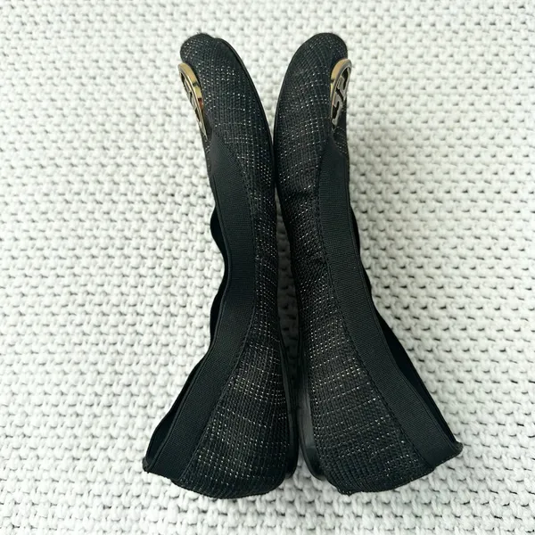 Tory Burch Black Gold Tweed Fabric Caroline Classic Reva Ballet Flats Shoes 6.5 - Image 9