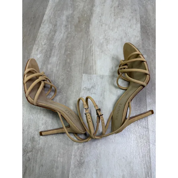 Schutz Rachel Nubuck Sandal Heels Size 7.5 Nude Tan Neutral - Image 6