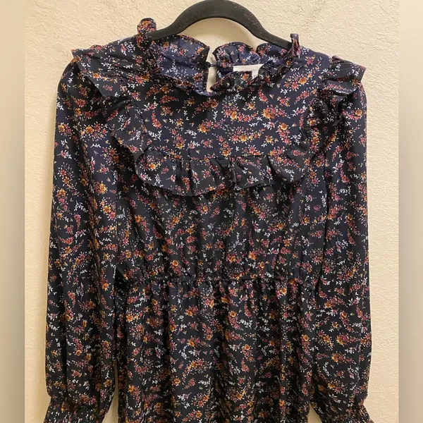 Bohme Modest Long Sleeve Smocked Floral Ruffle Midi Dress Size M - Image 3