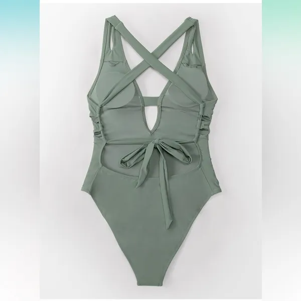 CUPSHE Women One Piece Swimsuit Deep V Neck Strappy Swimwear Bathing suit‎ small - Image 6