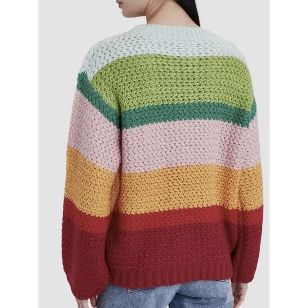 FARM Rio Women’s S Multicolor Rainbow Stripe Open Knit Crewneck Sweater Wool - Image 2