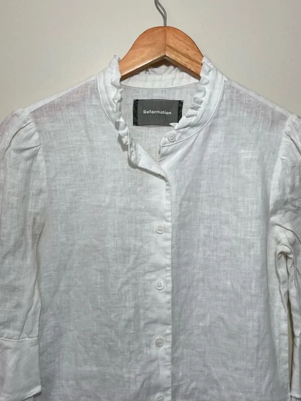 Reformation Linen Ruffle Shirt - Image 2