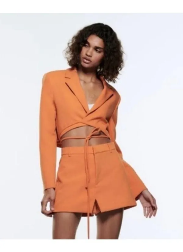 Zara - Co-ordinated Skort & Crop Blazer Set in Orange - Image 8