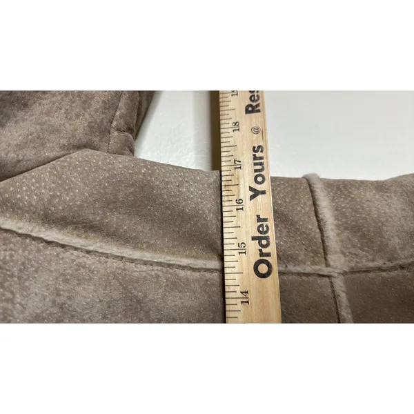 Guess Shearling Jacket Womens Medium Tan‎ Faux Fur Lined Suede leather coat y2k - Image 6