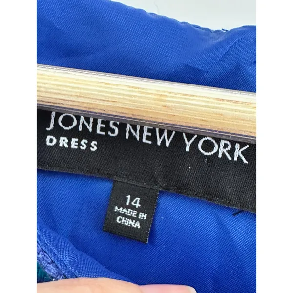 Jones New York Dress Cerulean Blue Zebra Print Sheath Sleeveless Size 14 NWT - Image 4