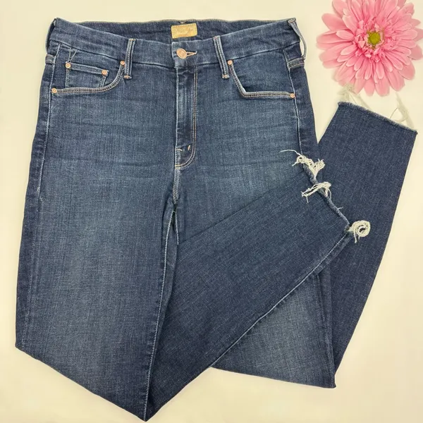 Mother Denim The Looker Ankle Fray Skinny Cigarettes Jeans Girl Crush Blue Wash - Image 6