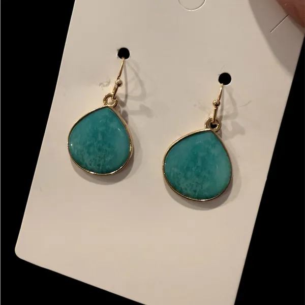 Retro bohemian teal golden earrings - Image 2