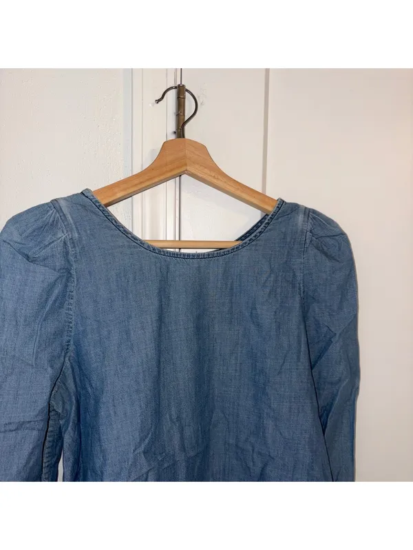 The Great. $225 Woman’s 1 Small Denim Puff Sleeve Boho Pleasant Blouse Top - Image 5