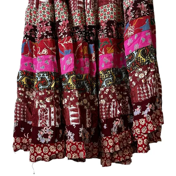 Her Style Tiered Floral Patchwork Maxi Skirt Flowy Cottagecore Boho Western - Image 3