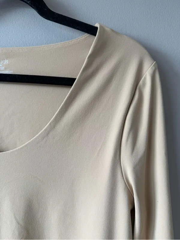 Nuuds Nude Scoop Neck Long Sleeve Nylon Spandex Thong Snap Bodysuit Size XL - Image 7