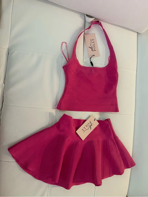 Oh Polly Bandage Skirt Set in Raspberry - Image 7