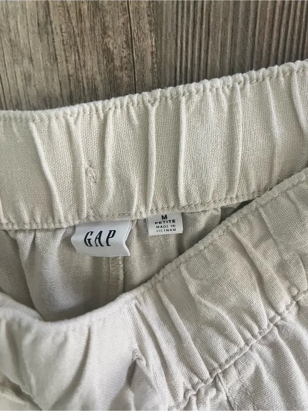 GAP Women's Cream Cropped Drawstring Linen-Blend Pants petite medium - Image 3