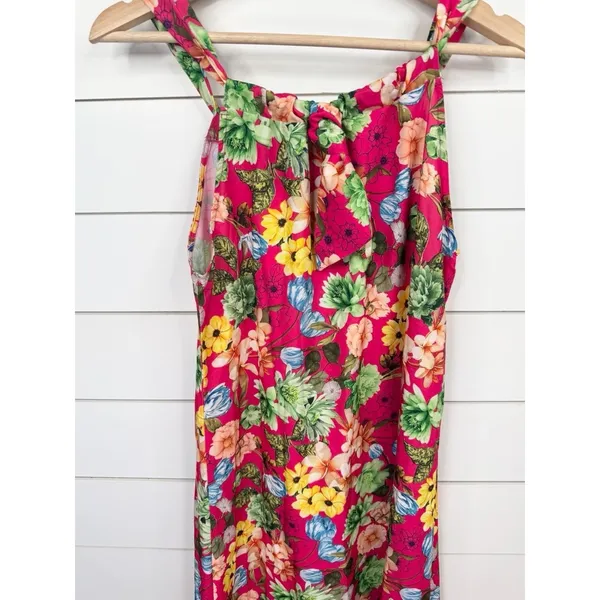 Anastassimo Maxi Dress Size M Pink Floral Print Gathered Neckline Vibrant - Image 6