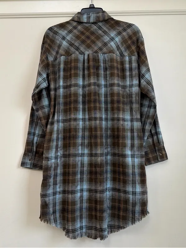 in february Mineral Wash Plaid Frayed Hem Shirt Dress Cotton Blend Size S NWT - Image 6