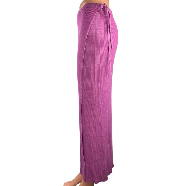 Free People Purple Pink High Waisted Ribbed Knit Straight Wrap Maxi Skirt Size L - Image 2