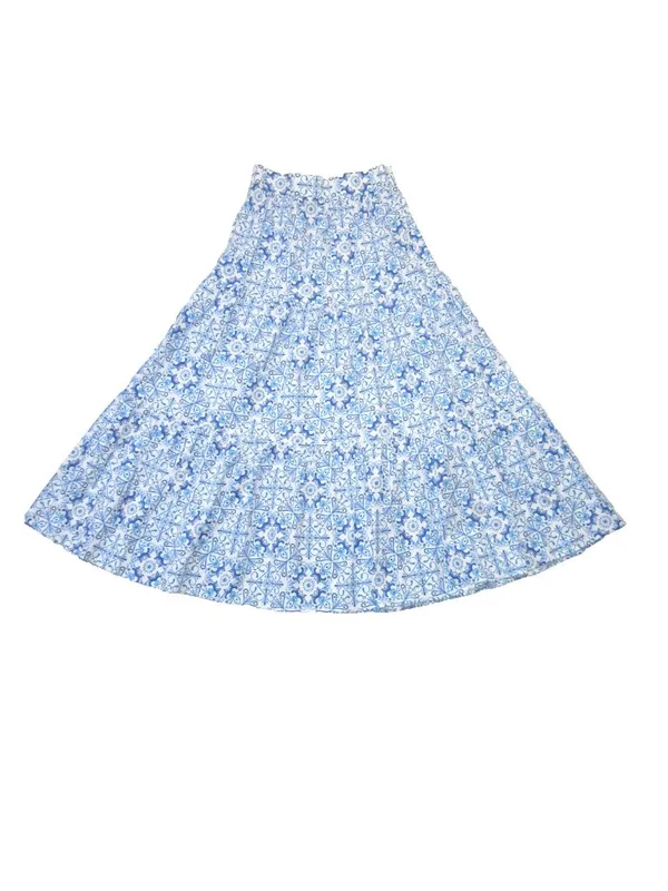 NWT Hill House Camilla in Blue Mosaic Cotton Tiered A-line Maxi Skirt M - Image 3