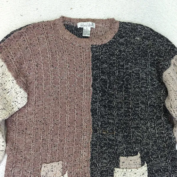 Vintage 1995 Debra Lubell Color Block‎ Knit Sweater Pockets 90s Women's Medium - Image 3