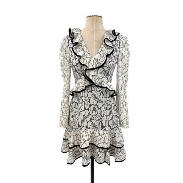 Keepsake the Label Encore Lace Ruffle Long Sleeve Mini Dress Ivory NWT XS - Image 3