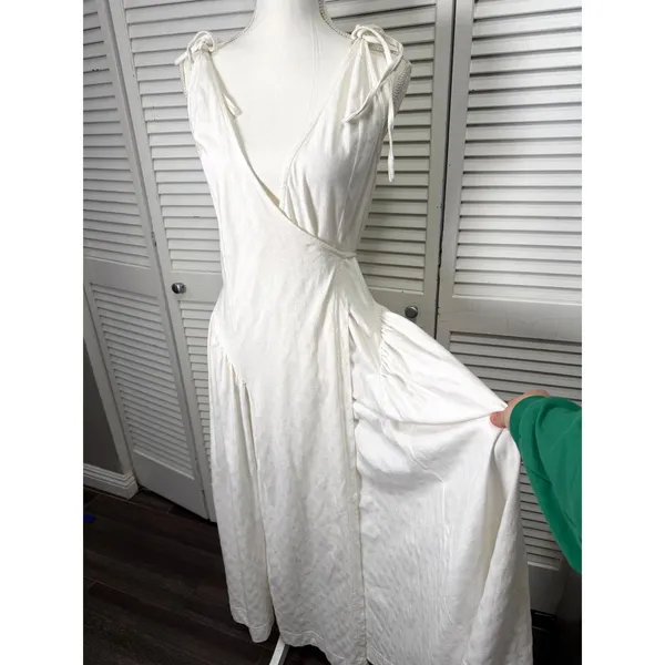 FREE PEOPLE FREE-EST MAISIE MIDI WRAP DRESS TIE SHOULDERS SMALL IVORY Cotton - Image 5