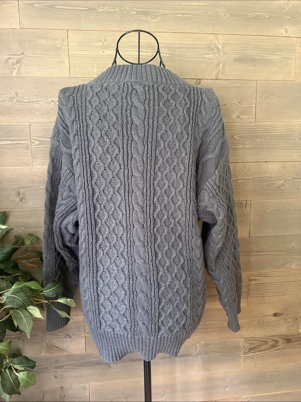 Cable Knit V-Slit Turtleneck Sweater in Gray - Image 5